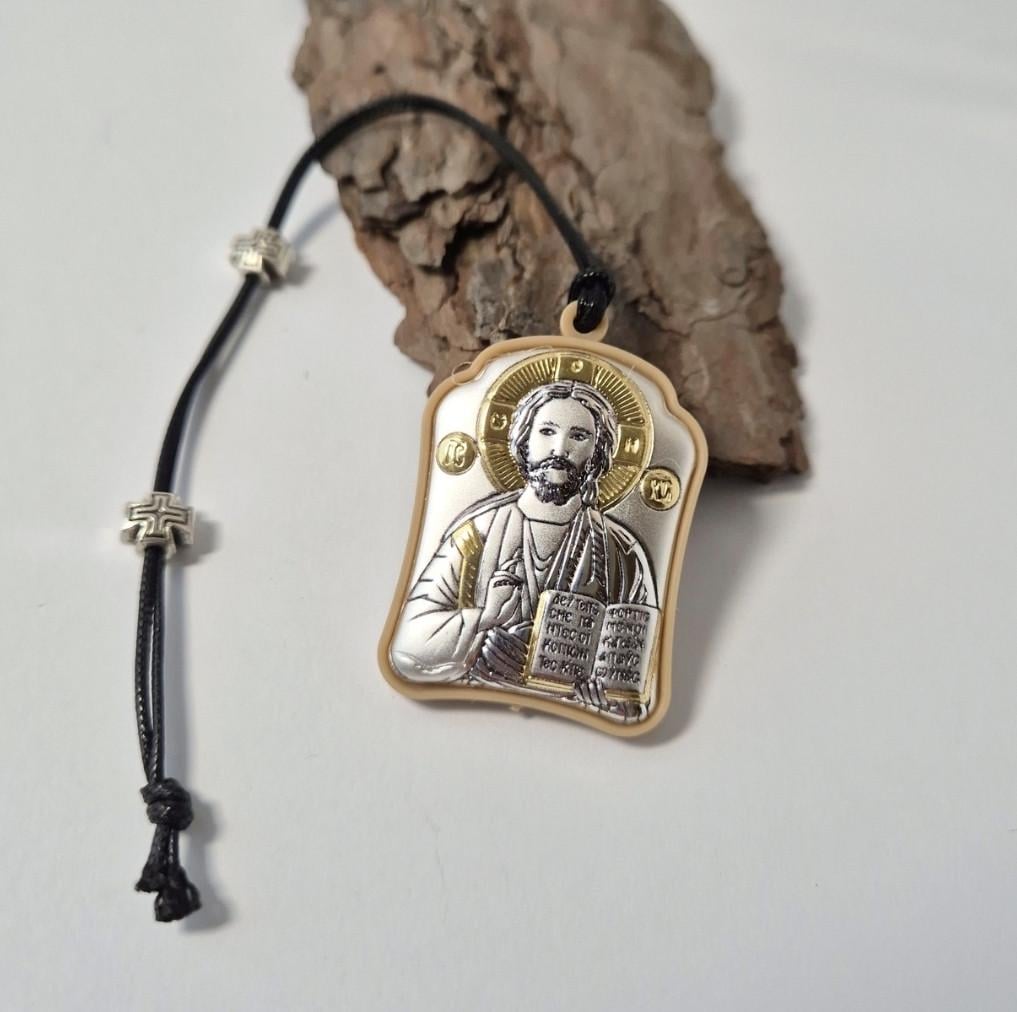 Икона автомобильная двустроя ладанка Ангел Хранитель Иисус Серебро 925 пробы Позолота