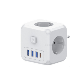 Фільтр мережевий 7в1 трійник з вимикачем перехідник адаптер з USB Type-C і швидкою зарядкою Білий - фото 2