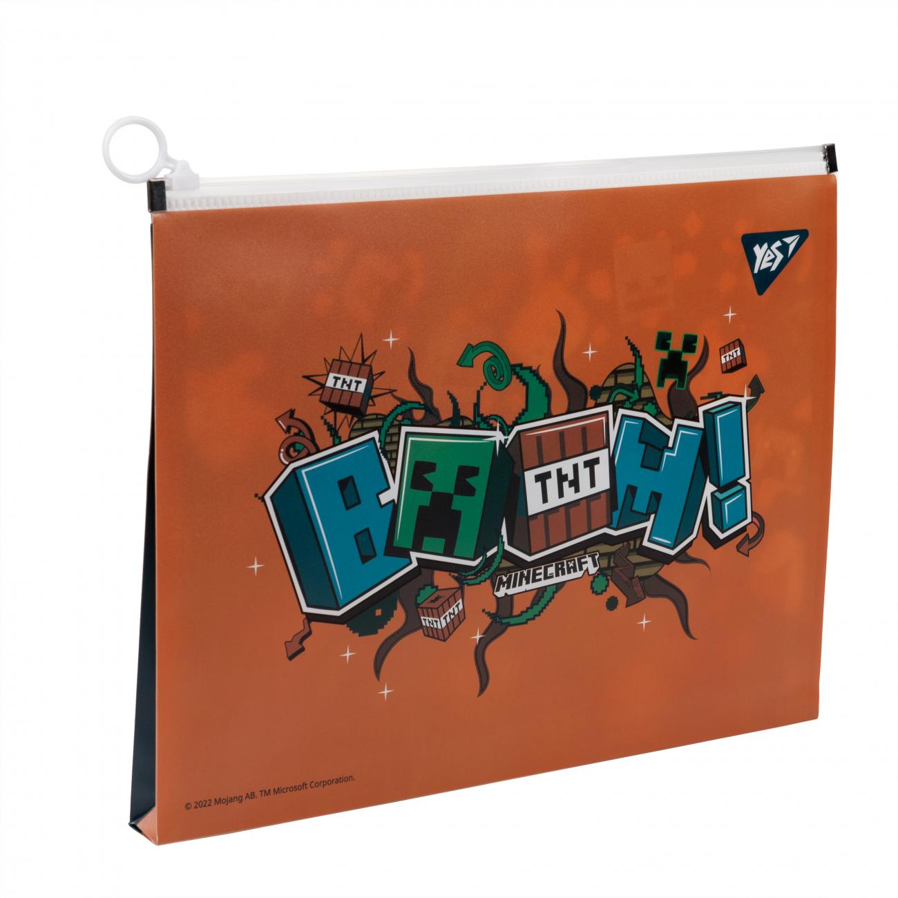 Папка-конверт Yes Minecraft B5 на оранжевой молнии (492032)