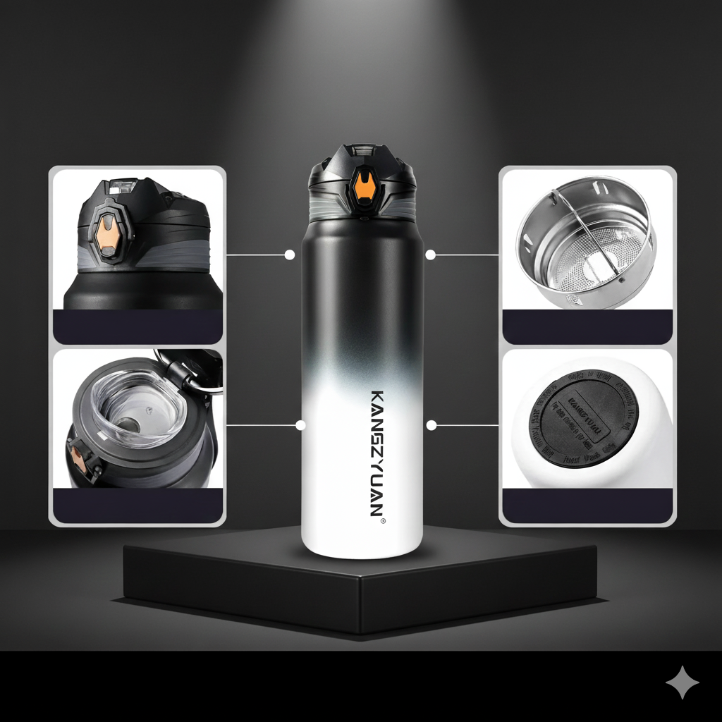 Термос із нержавіючої сталі KANGZYUAN з подвійною стінкою вакуумний 500 мл градієнт Чорний (2456495489) - фото 10 Термос із нержавіючої сталі KANGZYUAN з подвійною стінкою вакуумний 500 мл градієнт Чорний (2456495489) - фото 10