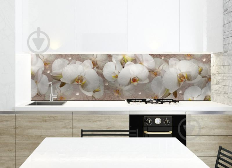 Наклейки кухонный фартук Zatarga Орхидея и капли росы 650х2500 мм Белый (Z180134/1)