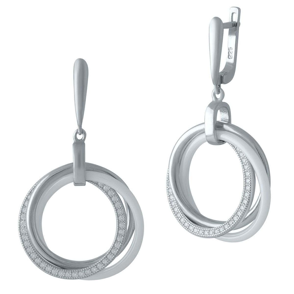 Сережки срібні з керамікою та фіанітами Сережки срібні з керамікою та фіанітами