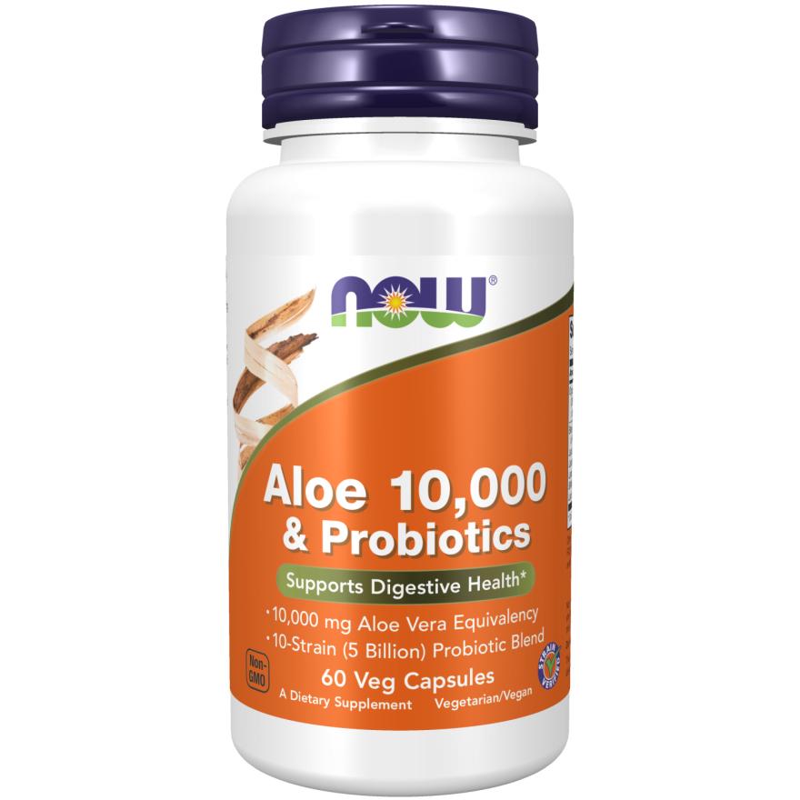 Натуральна добавка NOW Aloe 10000 & Probiotics 60 вегакапс. (9624)