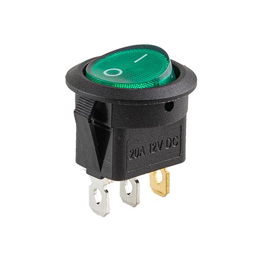 Переключатель on-off с подсветкой 12V круглый 3pin Green 23Х23Х16 мм 20А (YJ-WF02B)