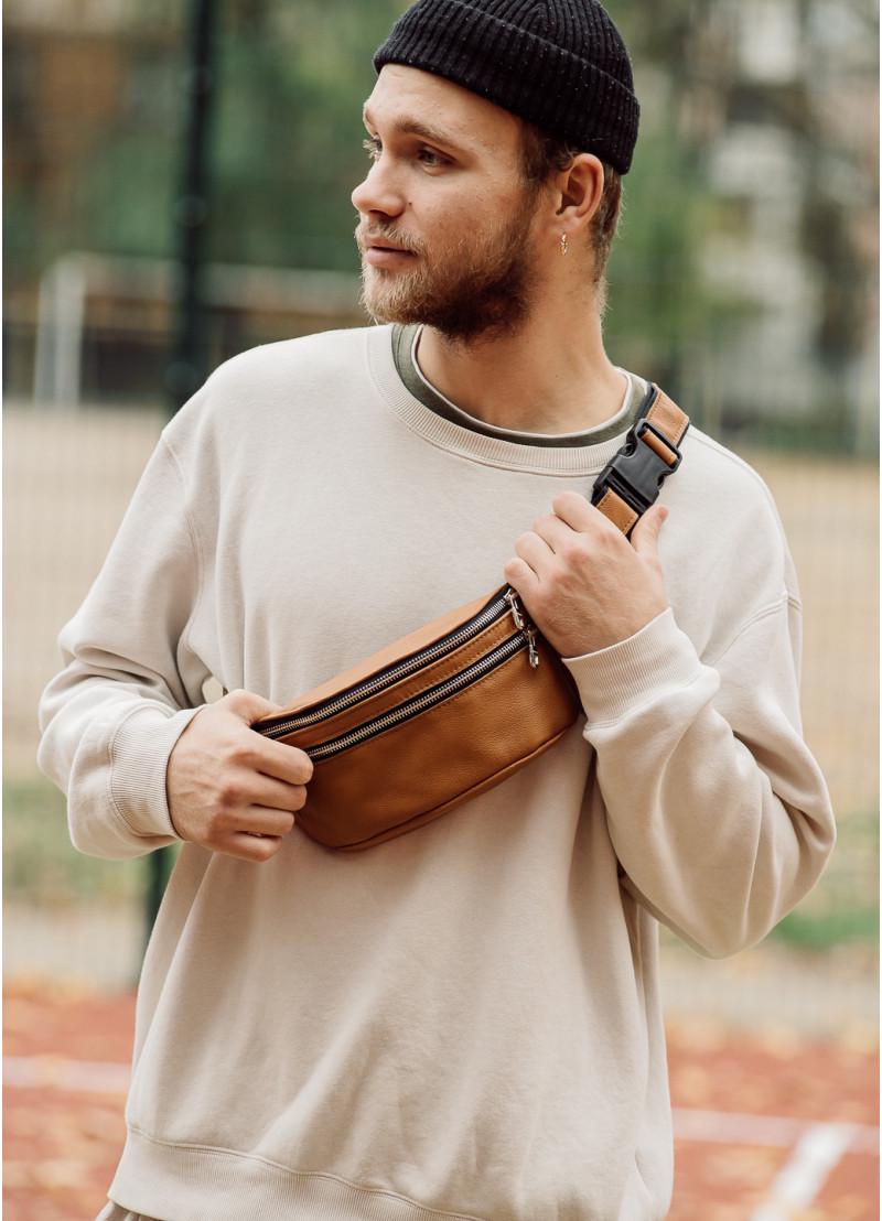 Сумка на пояс кожаная Sambag Tirso BTSm Рыжий (11086)