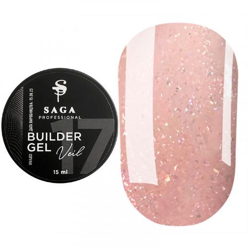 Гель для наращивания Saga Builder Veil Gel №17 15 мл Персиковый с поталью