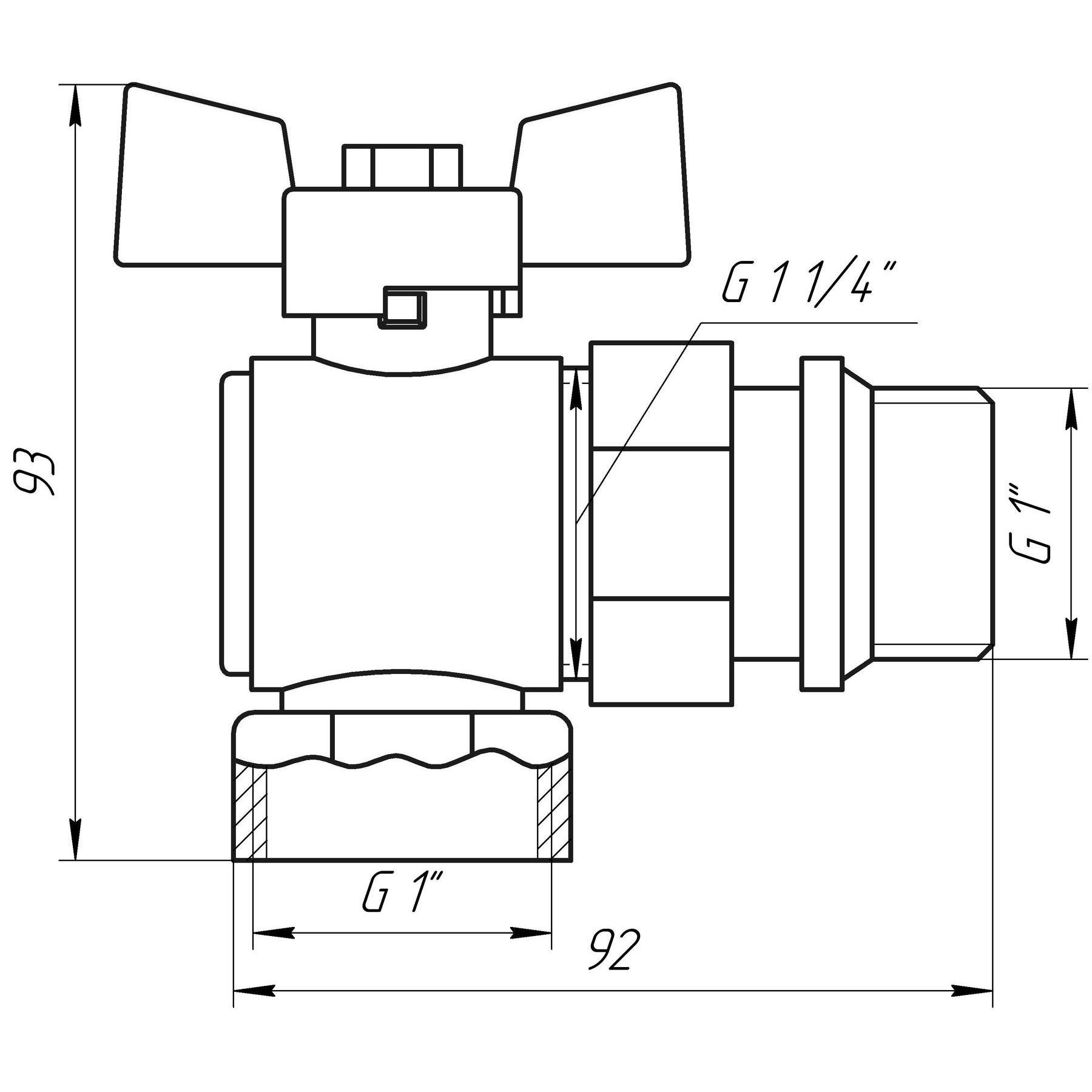 Кран шаровой угловой с американкой Q Professional QP004 PN40 1" антипротекание белая бабочка (GSR-000018555) - фото 4