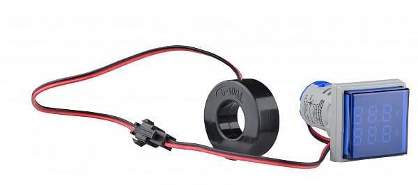 Амперметр-вольтметр цифровой АСКО-УКРЕМ U-ADM-VA 5-100А 50-500V AC квадратный ø 22 мм Синий (A0190010201)