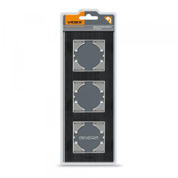 Рамка Videx на 3 місця вертикальна Чорний алюміній