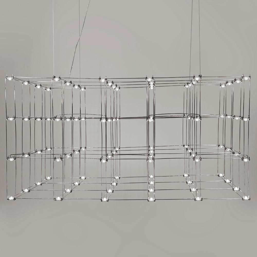 Люстра геометрическая в форме параллелепипеда 120х60х60 см Серебряный (MJ 199-1200х600х600 CH)