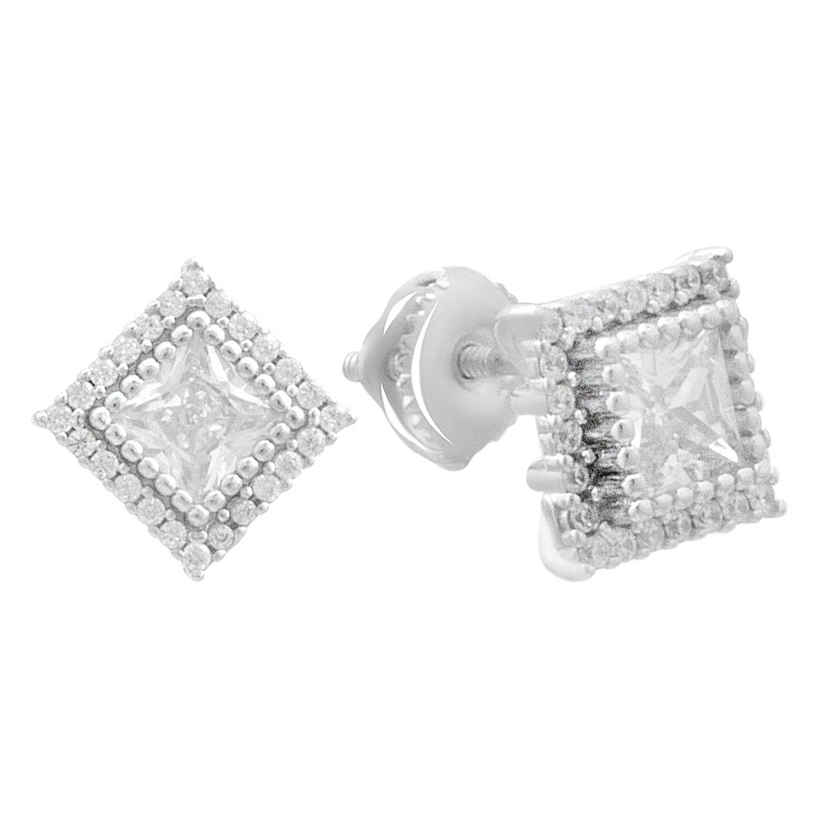 Серьги серебряные пусеты с фианитами в форме квадрата