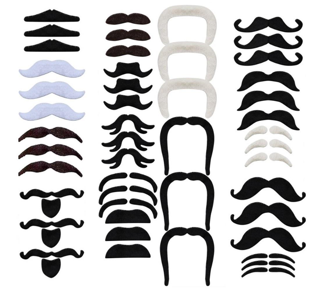 Комплект накладных самоклеящихся усов и бород разных стилей 48 шт. Разноцветный (R9463)