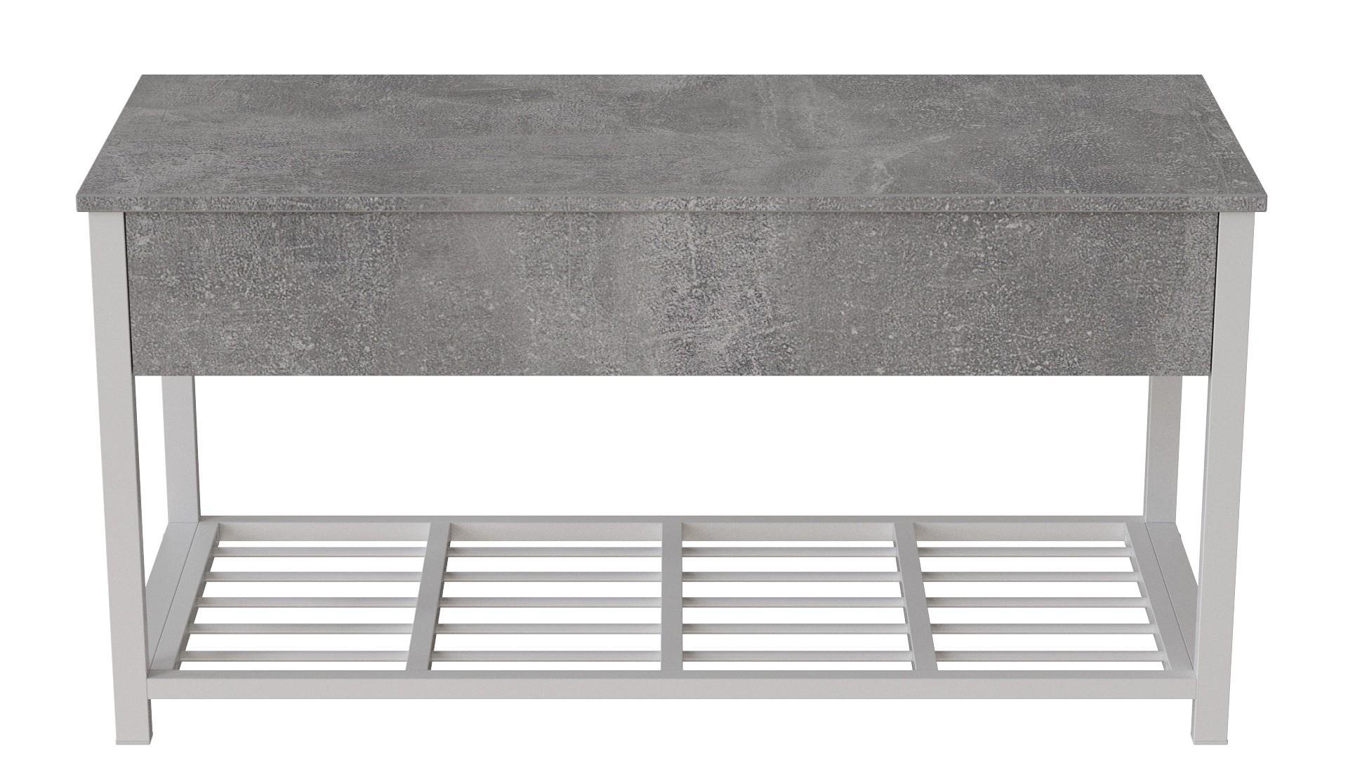 Банкетка с ящиком Ferrum-decor Дрейк 2 металл/ДСП 16 мм 550x1200x400 мм Белый/Бетон (FRD-103079)