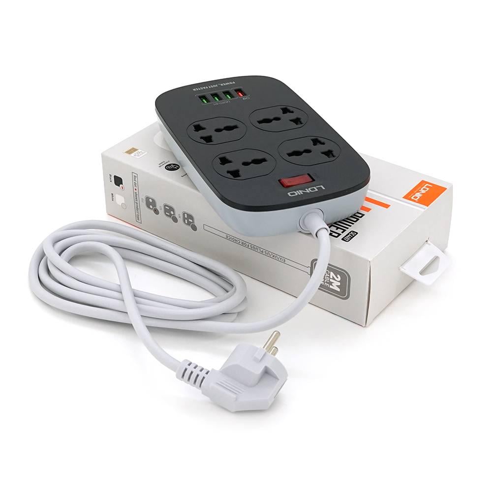 Фільтр мережевий LDNIO SC4407 4 Розетки/4 USB перетин 3х0,75 мм 2 м Box White (32825)