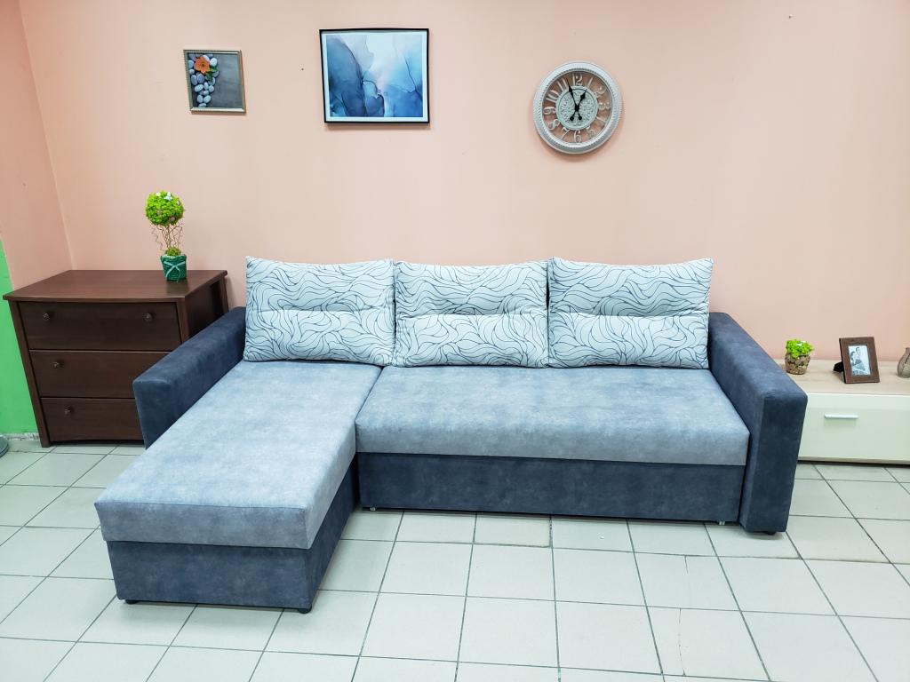 Диван раскладной угловой Lectus Боннель Лацио Люкс ортопедический с пружинным блоком металл/дерево/ДСП/текстиль Светло-серый/Серый