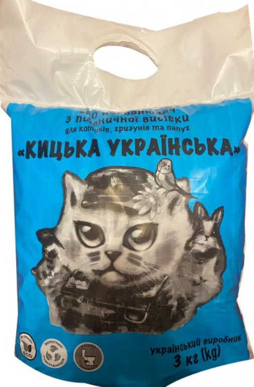 Наполнитель Китька Украинская из пшеничных отрубей для кошек/грызунов/попугаев 3 кг (00000007753)