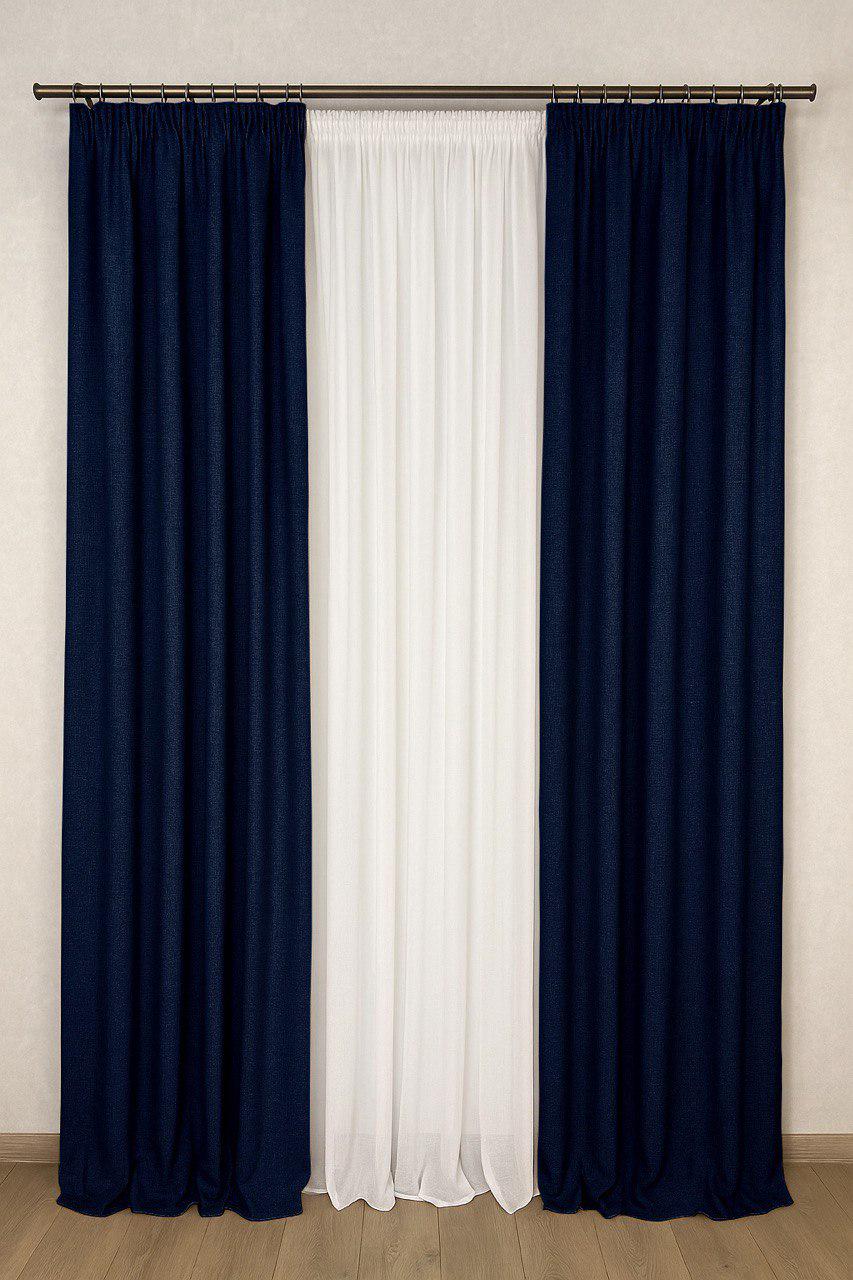 Комплект штор Лен-Рогожка 2 шт. 300x280 см Темно-синий - фото 1 Комплект штор Лен-Рогожка 2 шт. 300x280 см Темно-синий - фото 1