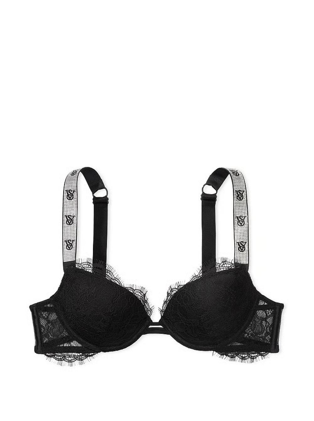 Бюстгальтер мереживний з пуш ап зі стразами Victoria's Secret Shine Strap Lace Push-Up Bra 80C Чорний (19423914) - фото 3