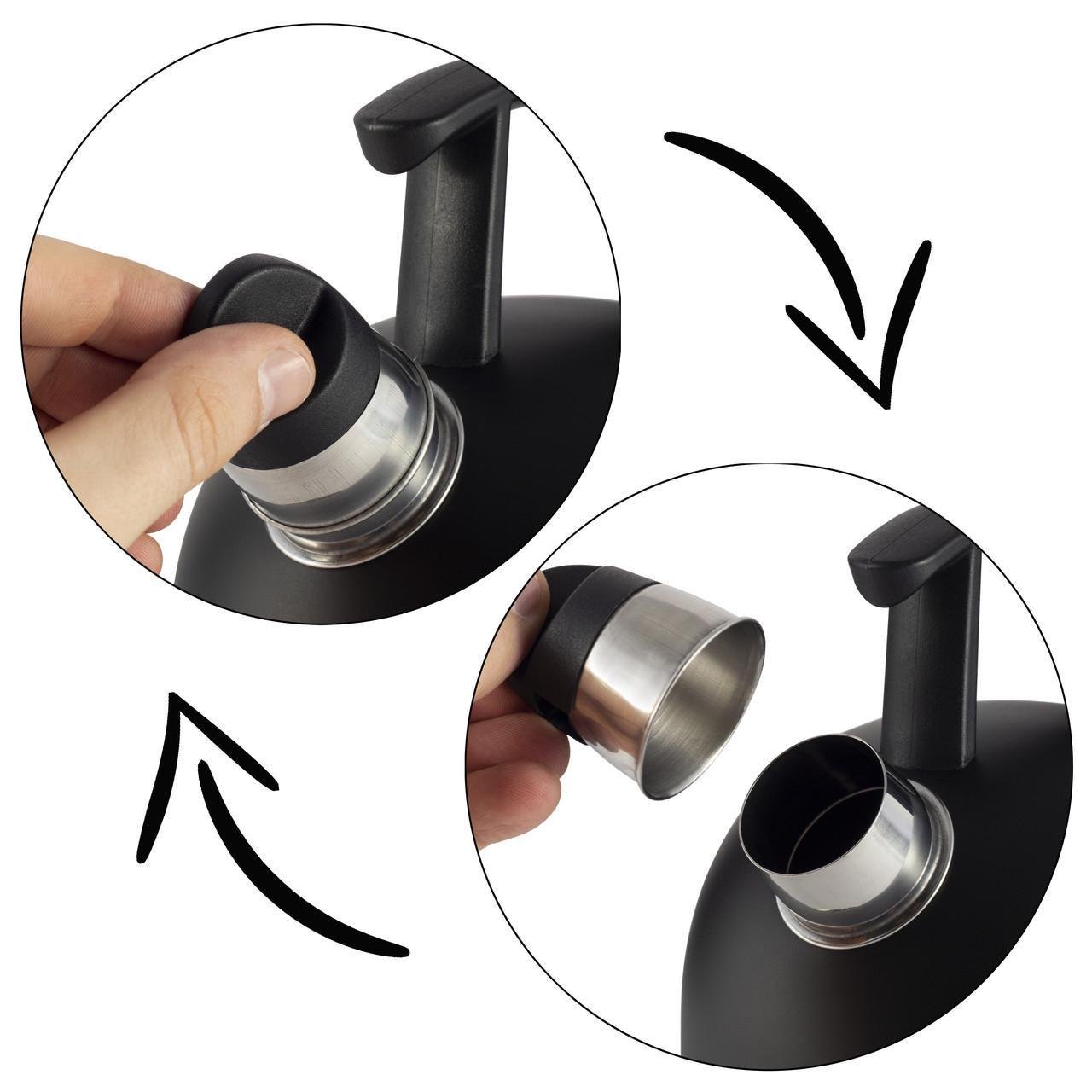 Чайник со свистком и нейлоновой ручкой без крышки Ofenbach KM-100304 из нержавеющей стали 1,5 л Черный (150-84-100304) - фото 7 Чайник со свистком и нейлоновой ручкой без крышки Ofenbach KM-100304 из нержавеющей стали 1,5 л Черный (150-84-100304) - фото 7