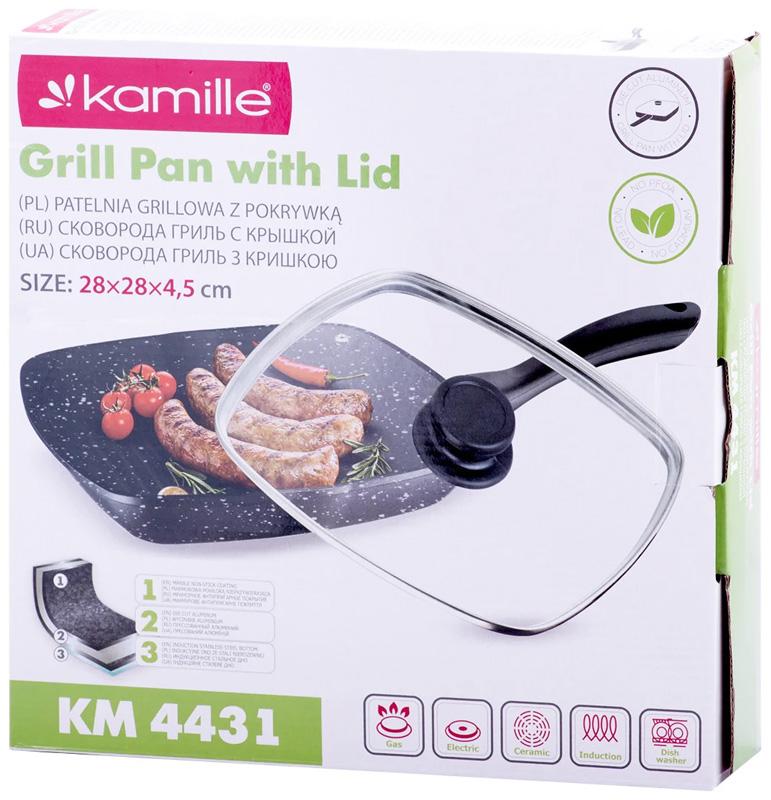 Сковорода-гриль Kamille Grill Pan 28х28 см со стеклянной крышкой (KM-4431) - фото 7