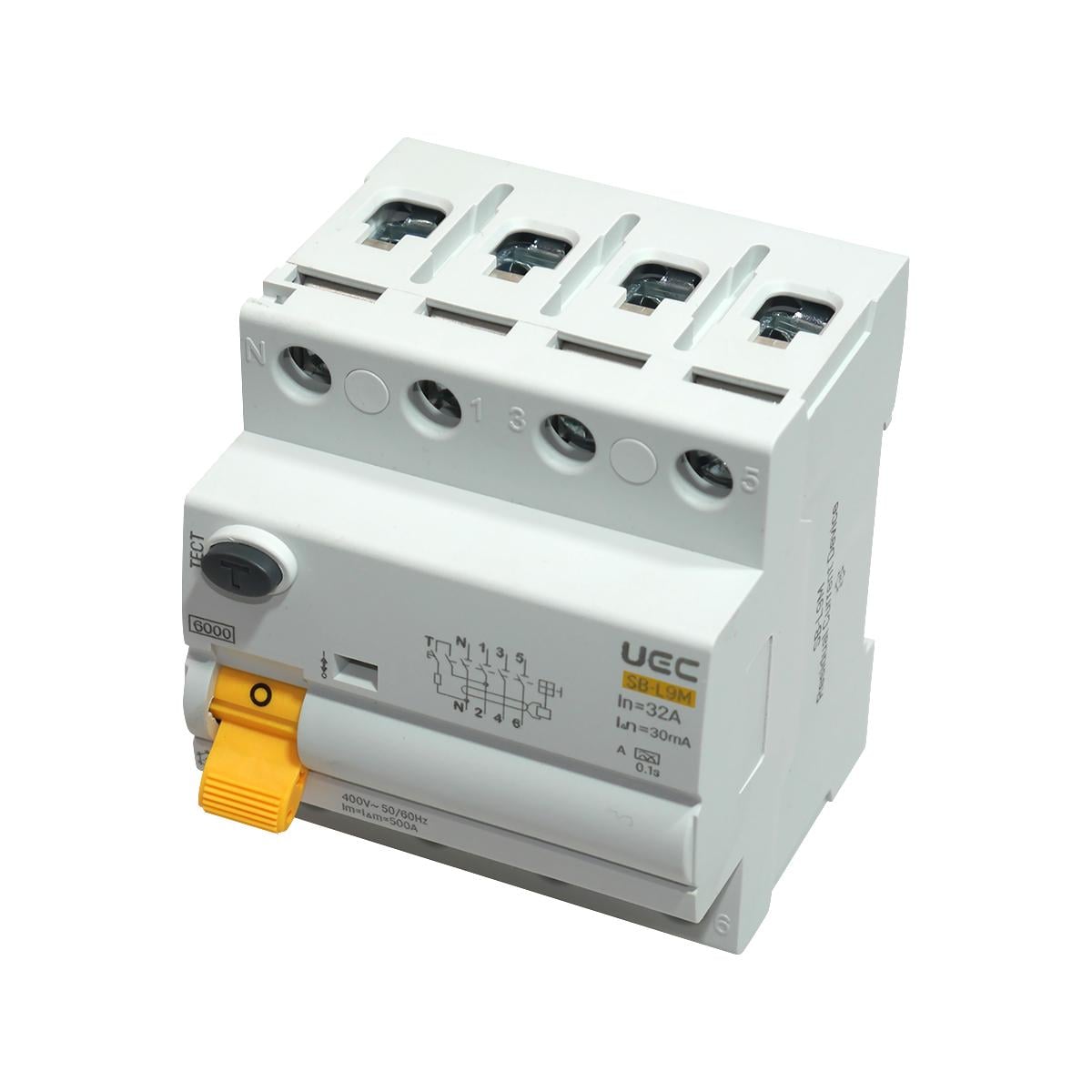 Устройство защитного отключения UEC SB-L9M 4P 32A 30мА 6кА тип A (RCCB61-4-032-030-A)