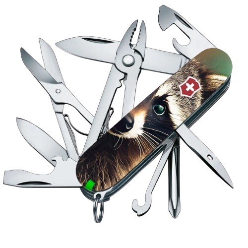 Нож складной многофункциональный Victorinox DELUXE TINKER ANIMAL Енот 18 функций 91x26x22 мм (Vx14723.3_F1120pw)