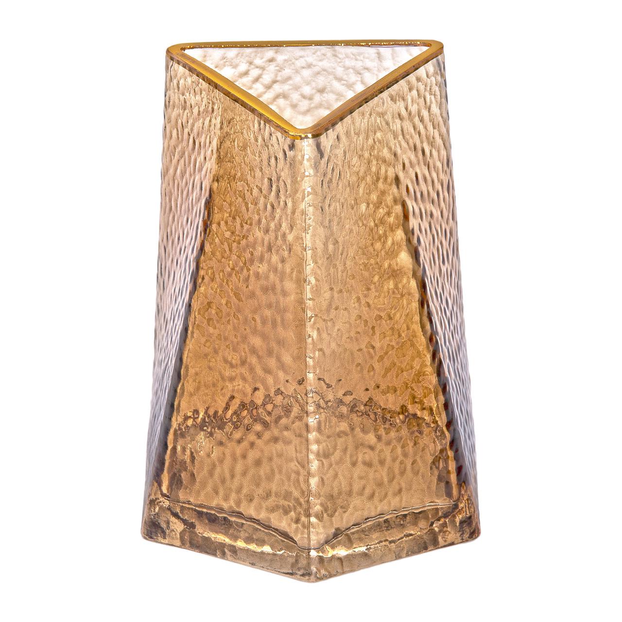 Ваза декоративная стеклянная с золотым ободком 13x11,5x15,5 см (HP-1710-1)