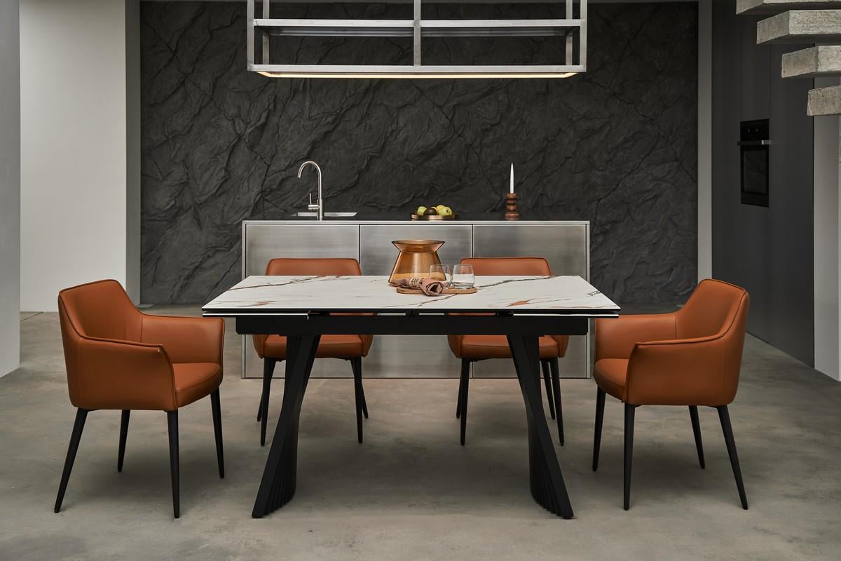 Стол обеденный раскладной Vetro Mebel TML-985 Олимпия из керамики+стекло/метал 90х140/70 см Касса голд/Черный (TML-985-kasa-gold/black) - фото 5