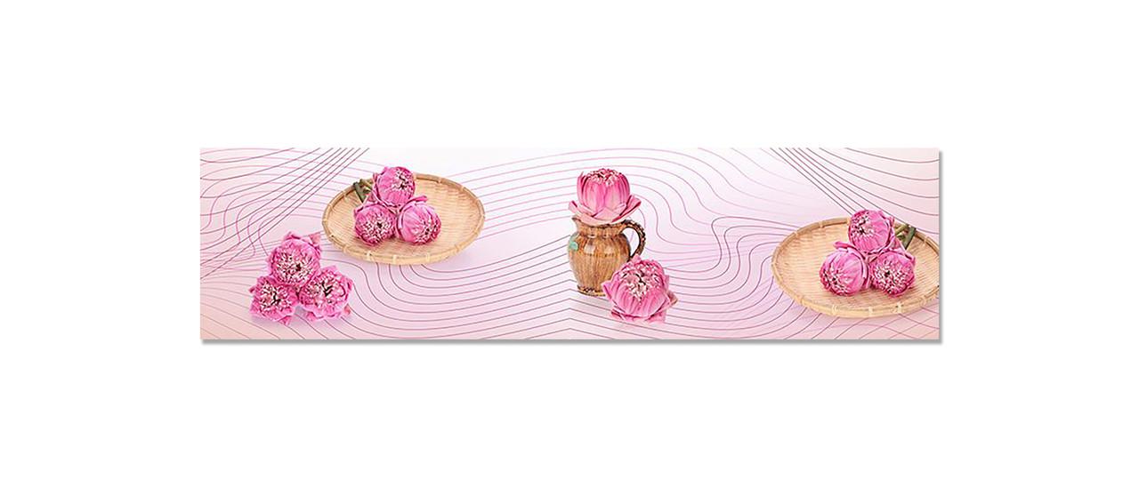 Фартук кухонный Пионы линии геометрия 65х250 см Розовый