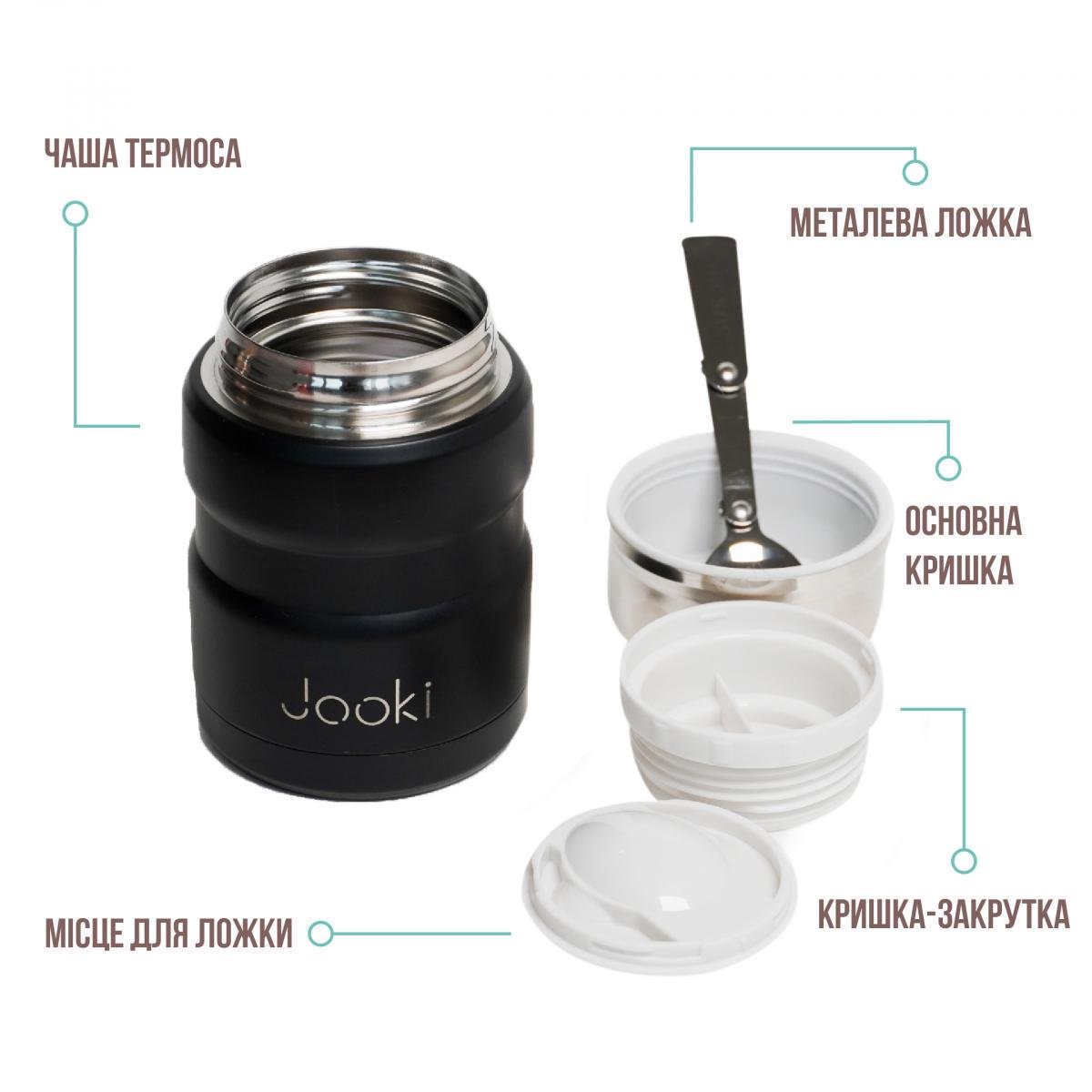 Термос для еды CUP металлический с металлической ложкой 500 мл Черный (25786757) - фото 2