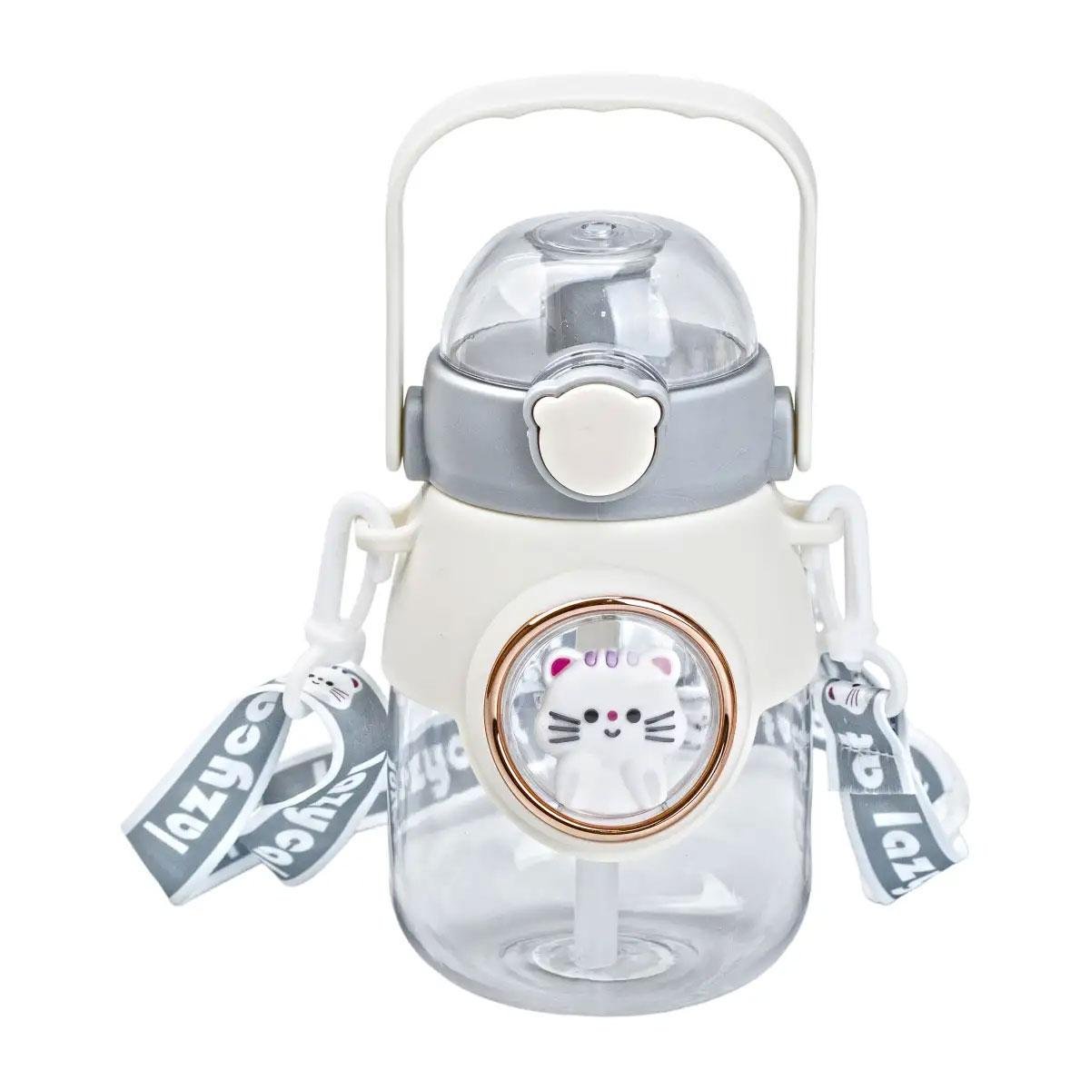 Пляшка для води з трубочкою дитяча з ручкою та ремінцем 820 мл Сірий (HPGM2217G)