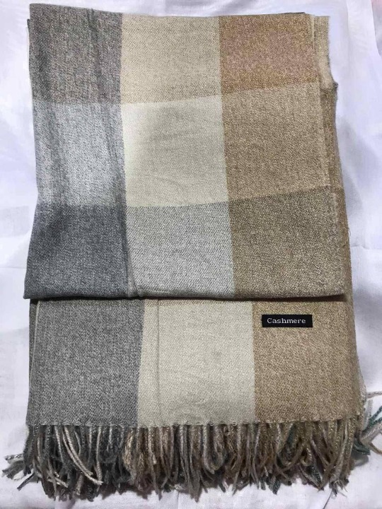 Шарф женский кашемировый в клетку Бежевый/Серый (ШарфКаш81)