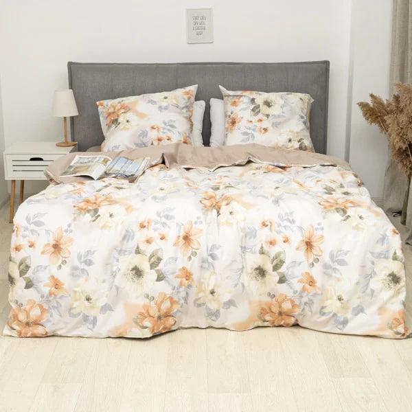 Комплект постельного белья Viluta 163 Tiare Premium сатин с простыней на резинке евро (1069)