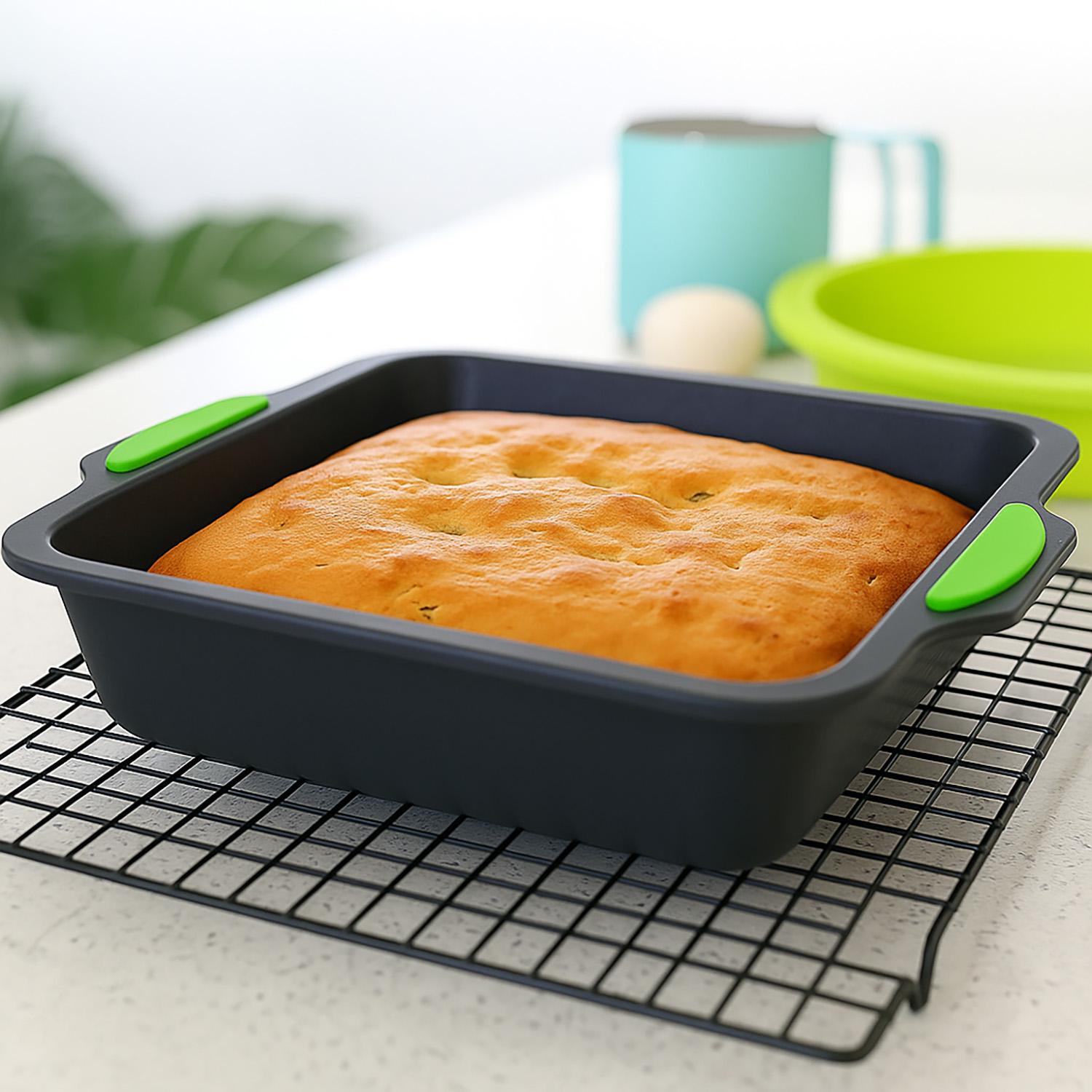 Форма для тортов и пирогов квадратная силиконовая с рифленым дном и ручками 26,5х25 см (87166) - фото 4 Форма для тортов и пирогов квадратная силиконовая с рифленым дном и ручками 26,5х25 см (87166) - фото 4