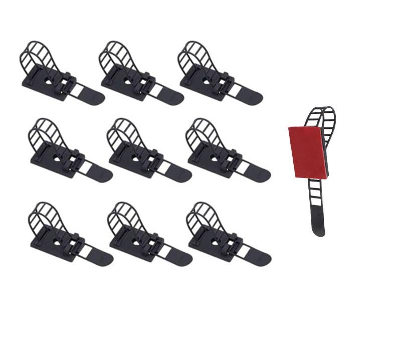Тримачі для кабелів та зарядних шнурів на затяжці клейка основа пластик 10 шт. Чорний (R9646)