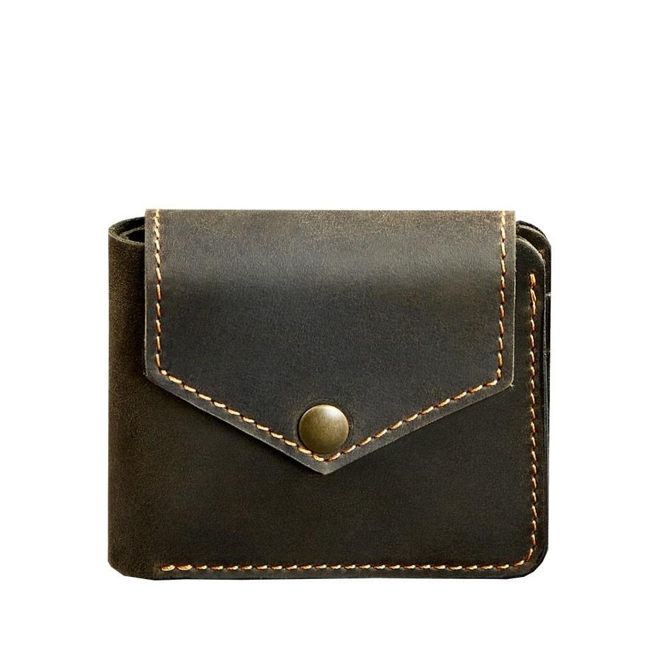Портмоне шкіряне BlankNote 4.2 на кнопці з помаранчевої ниткою Темно-коричневий (A-026111)