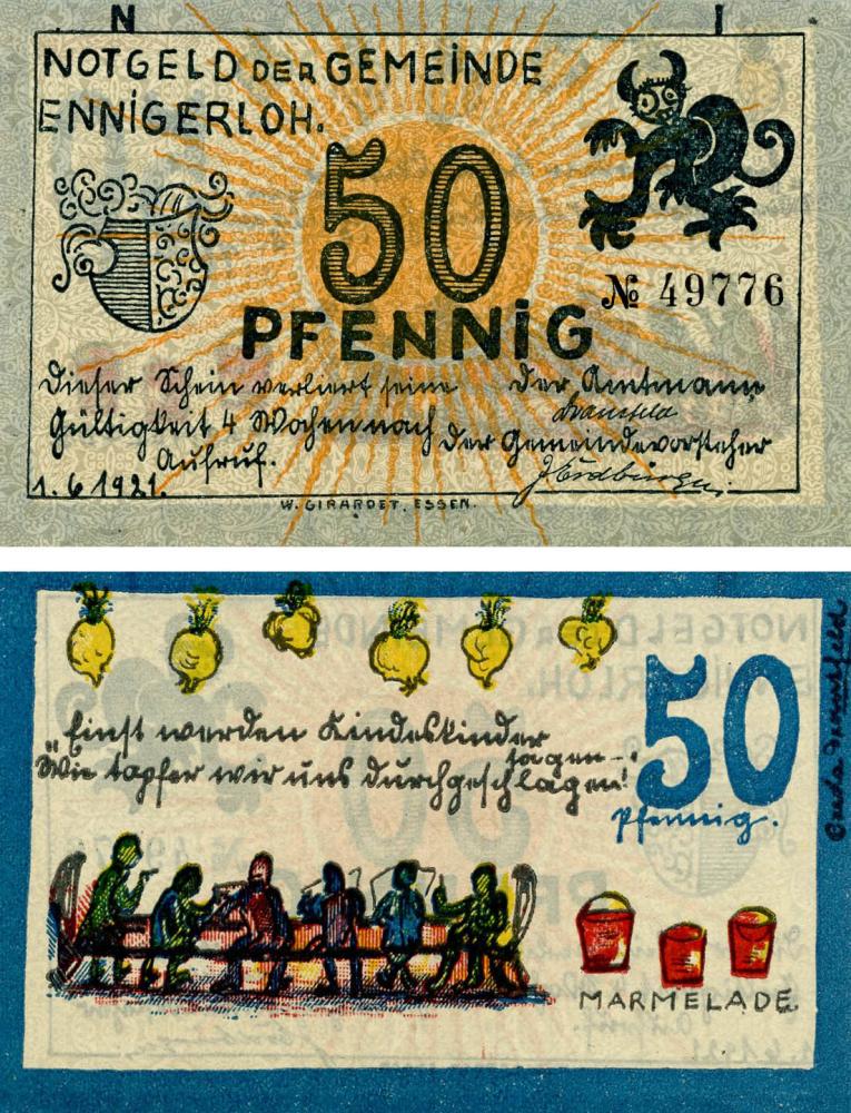 Коллекционная банкнота Германия Нотгельд 50 пфеннигов 1921 F-VF Эннигерло Разновидность 3 (Б18808)