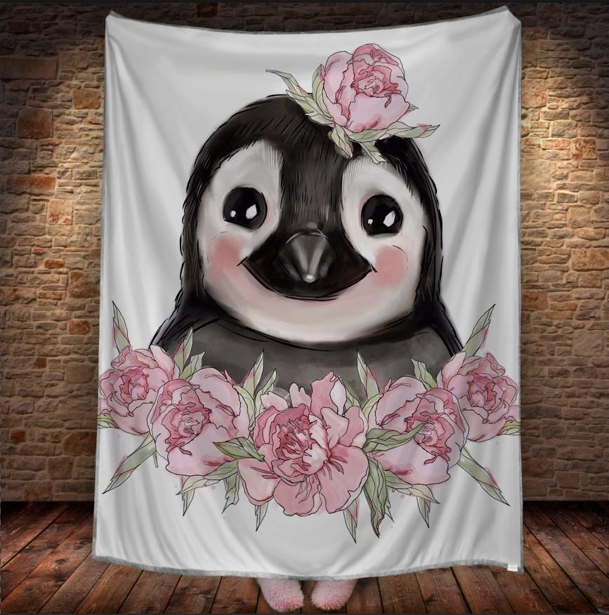 Плед с 3D принтом Пингвин с цветами 150x200 см (epi_1728)