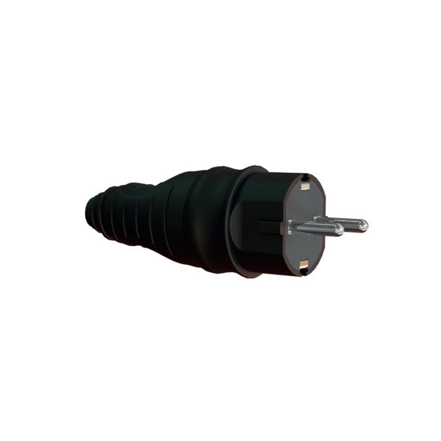 Вилка прямая с заземлением штепсельная каучук 16А Черный