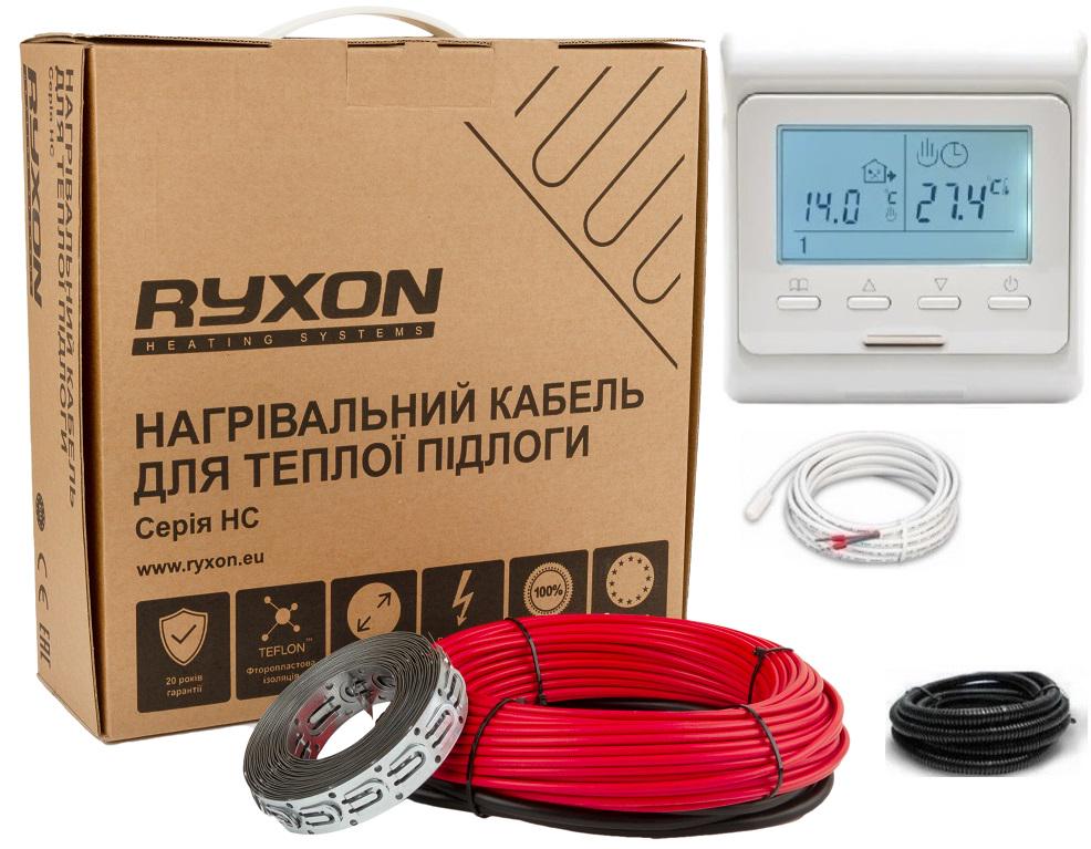 Нагрівальний кабель RYXON 5 м²-6,3 м²/1000 Вт 50м/20 Вт/м з програмованим терморегулятором E51