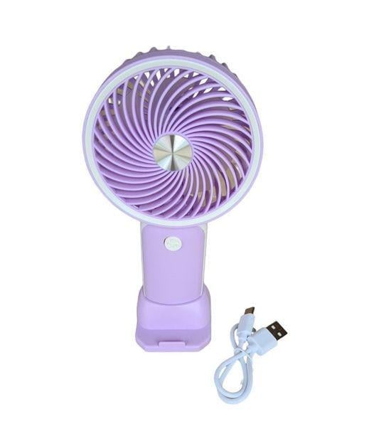 Вентилятор Mini Fan ручной аккумуляторный с подставкой для телефона Сиреневый с белым (HX09-1)