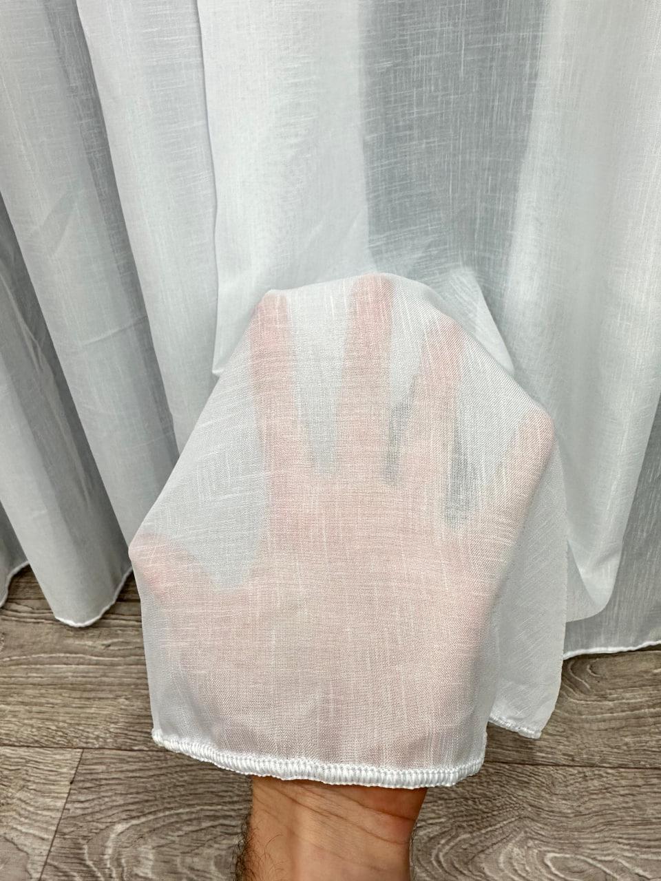 Тюль готовий з обтяжувачем креп-льон однотонний матовий на тасьмі 6 см 400x270 см Білий (1100 Т29) - фото 6