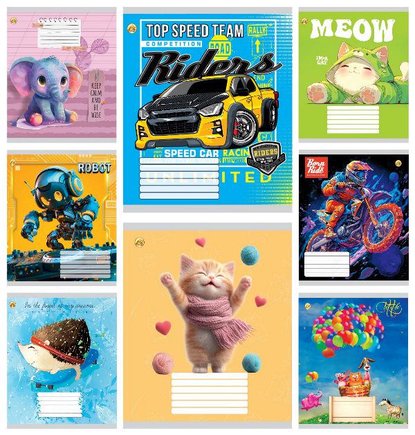 Зошити учнівські Тетрада Мікс 9 в косу лінію тверда палітурка 12 арк. 25 шт. (MTT-199170)