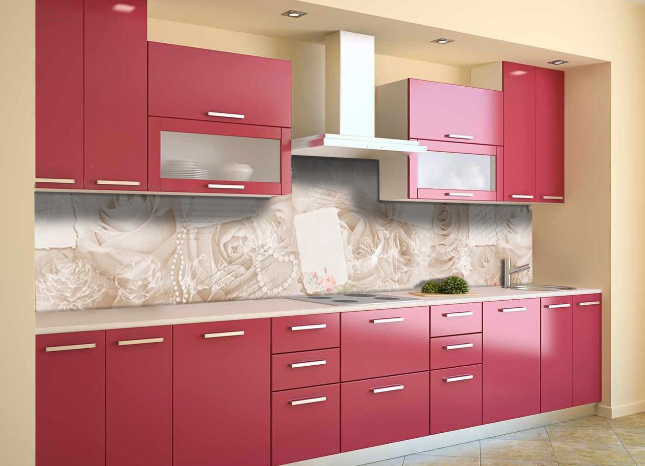 Кухонный фартук Бежевые розы из самоклеющейся виниловой пленки 60х250 см Бежевый