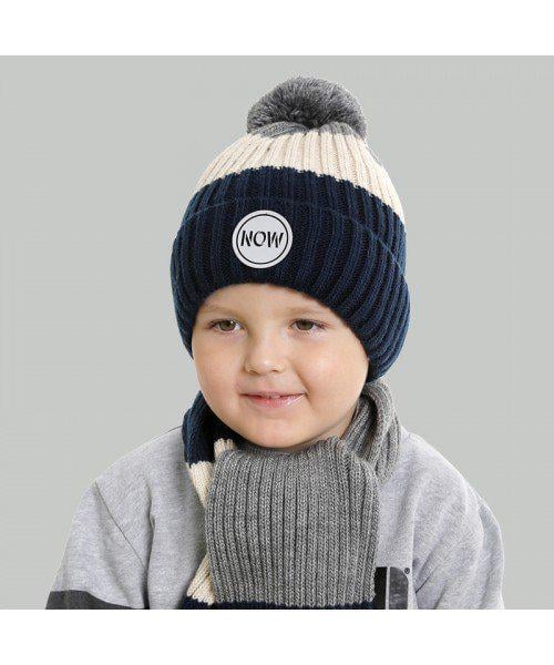 Комплект шапка з шарфом дитячі Elf Родріго р. 48 Синій/Бежевий/Сірий (OK001192)