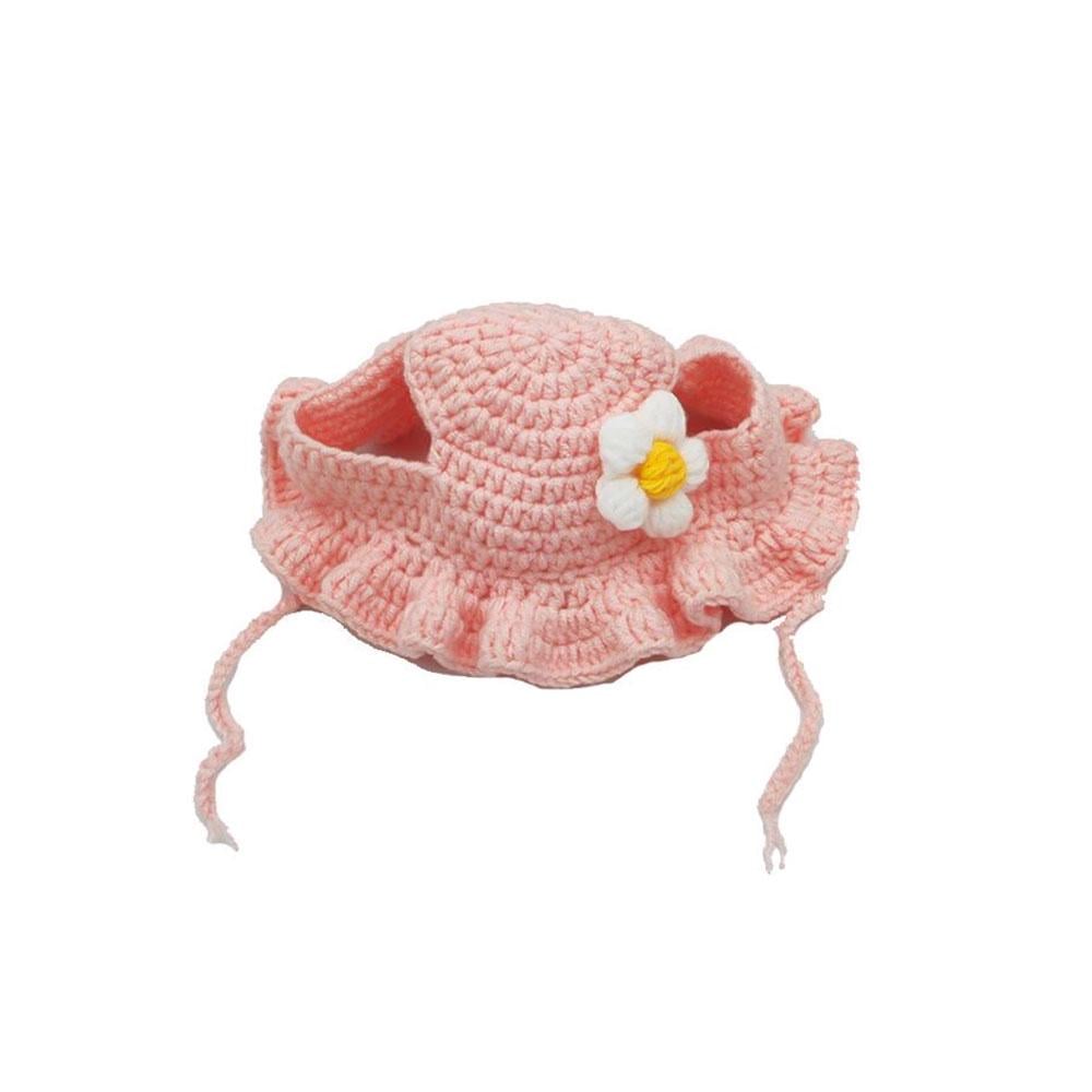Шапка вязаная для кошек с цветком Розовый (TA0162_3)