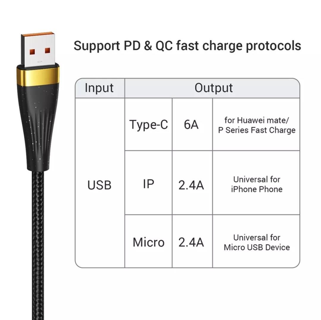 Кабель универсальный Asometech 3в1 USB - Lightning/MicroUSB/Type-C 6 A 2 м (230025-1) - фото 6