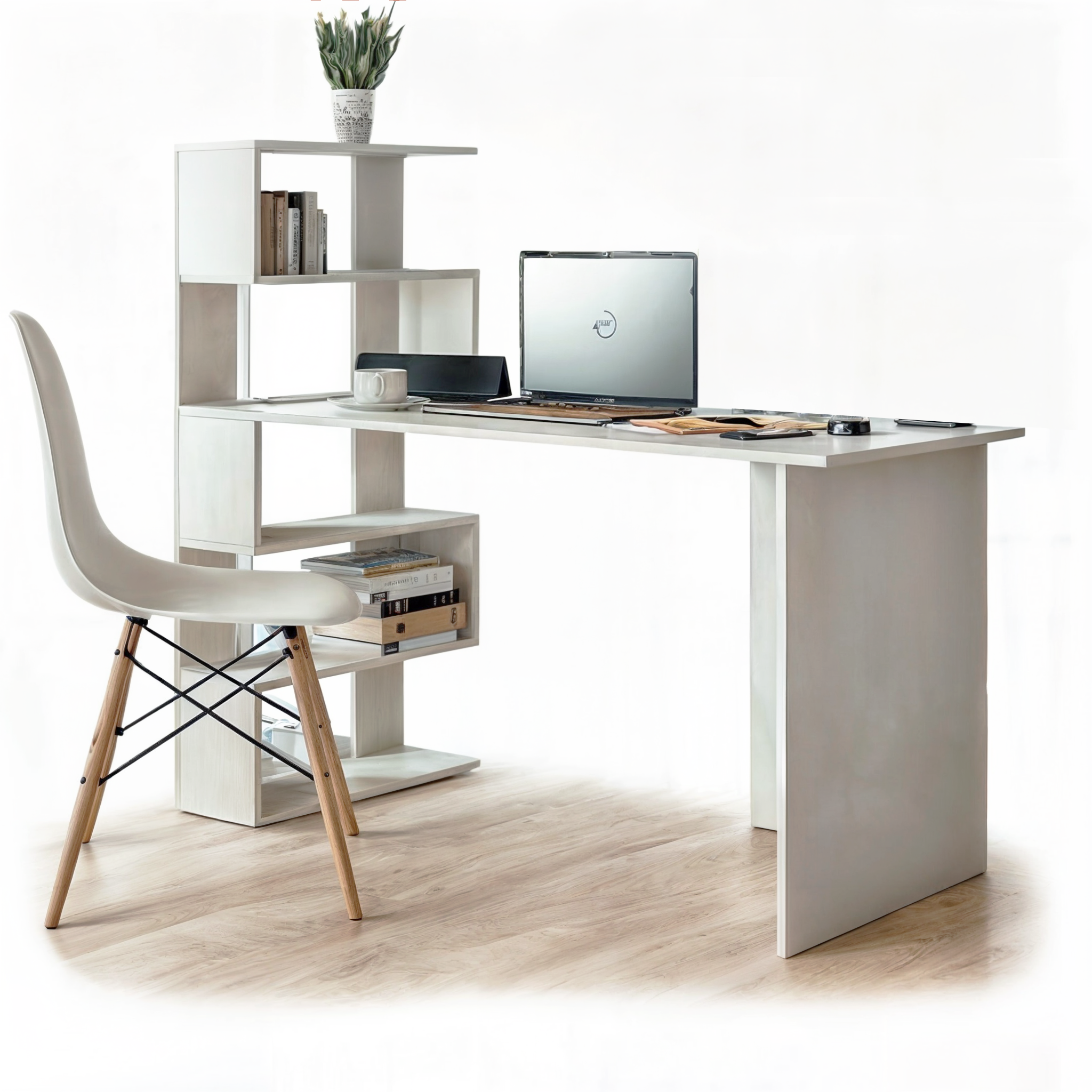 Стіл комп'ютерний Tobi Sho ST-0024 з боковим стелажем 1416х750х600 мм Білий