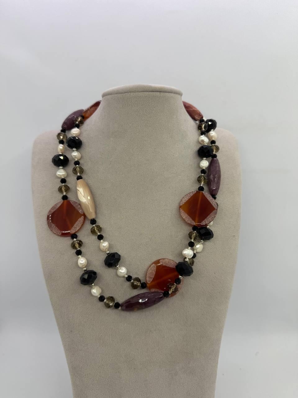 Бусы из агата и жемчуга 86 см Комбинированный (13037)