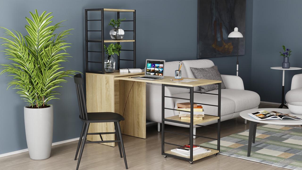 Стол-тумба трансформер Ferrum-decor Смарт 3/1 с этажеркой металл/ДСП 16 мм 1430x1450x500 мм Черный/Дуб Сонома (FRD-105112) - фото 2